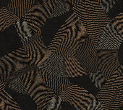 Mustertapete Geometrische Bögen Schwarz-Kupfer - 10,05 m x 0,53 m