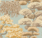 Mustertapete Japanische Bäume Hellblau-Beige - 10,05 m x 0,53 m