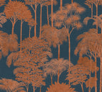 Mustertapete Dschungel-Silhouette Blau-Kupfer - 10,05 m x 0,53 m