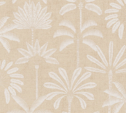Mustertapete Palmen-Silhouetten Beige-Weiß - 10,05 m x 0,53 m