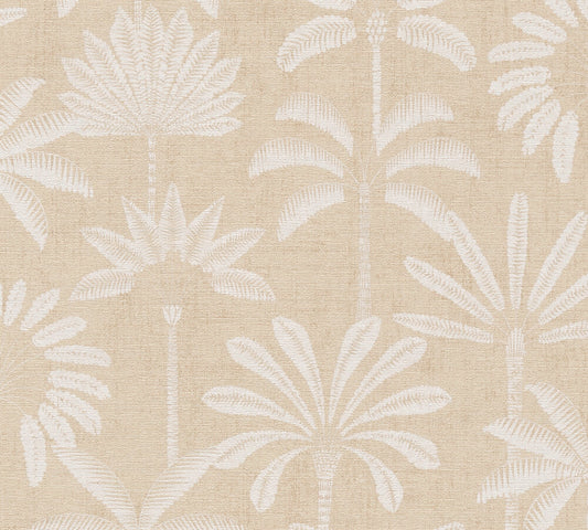 Strukturtapete Palmen-Silhouetten Beige-Weiß