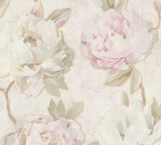 Strukturtapete Pfingstrosen Pastellrosa & Creme