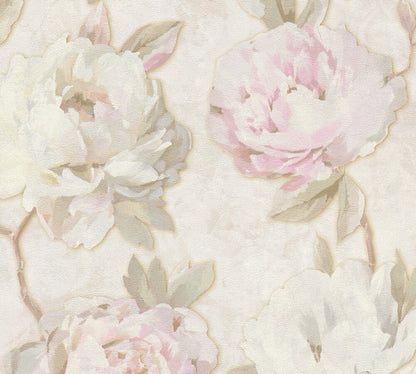 Mustertapete Pfingstrosen Pastellrosa & Creme - 10,05 m x 0,53 m