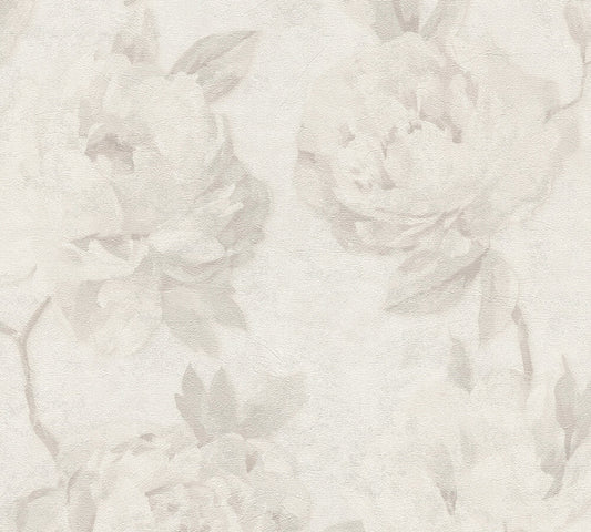 Strukturtapete Pfingstrosen Hellbeige & Creme