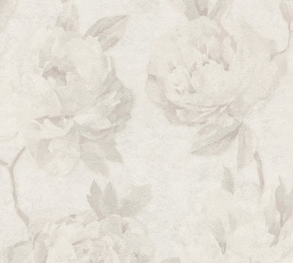 Mustertapete Pfingstrosen Hellbeige & Creme - 10,05 m x 0,53 m