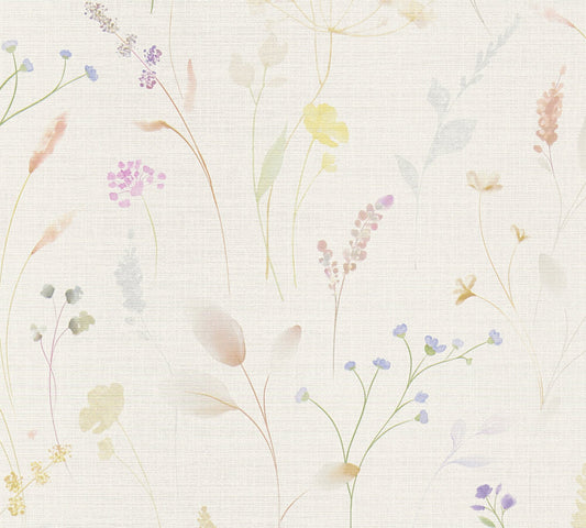 Strukturtapete Wiesenblumen Pastellbunt