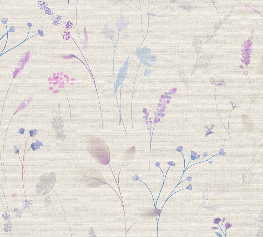 Mustertapete Wiesenblumen Violett & Blau - 10,05 m x 0,53 m