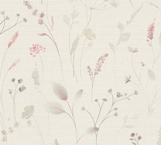 Strukturtapete Wiesenblumen Altrosa & Beige