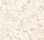 Mustertapete Gesichter Line-Art Gold & Creme - 10,05 m x 0,53 m