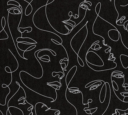 Mustertapete Gesichter Line-Art Weiß & Schwarz - 10,05 m x 0,53 m