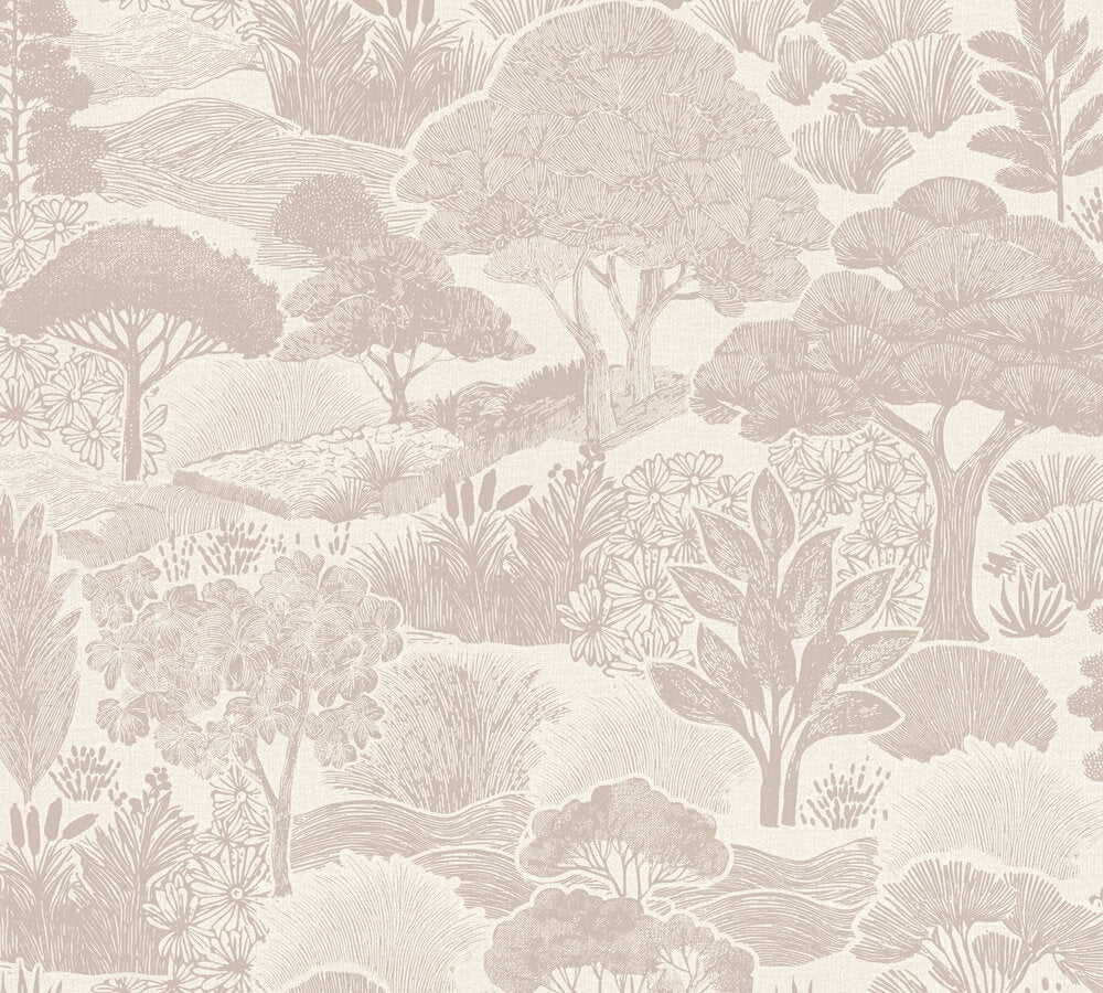 Mustertapete Japanische Landschaft Altrosa - 10,05 m x 0,53 m