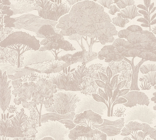 Strukturtapete Japanische Landschaft Altrosa