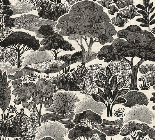 Strukturtapete Japanische Landschaft Schwarz-Beige