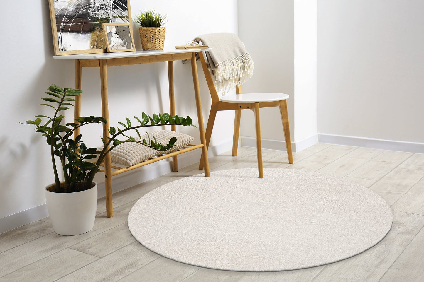 Teppich Edelschimmer Creme rund - 120cm x 120cm
