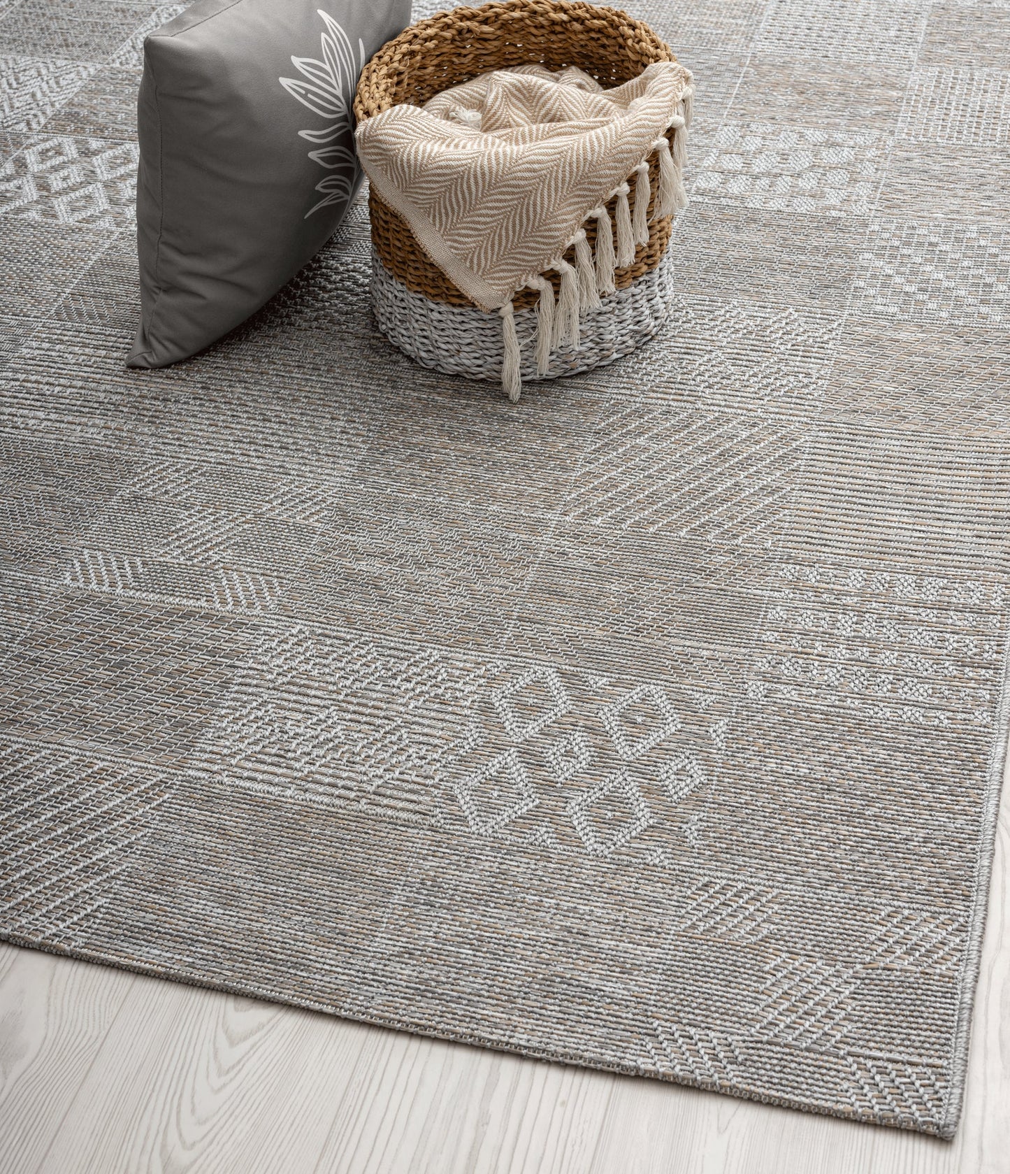 Teppich Steinkaro Grau, Beige rechteckig - 160cm x 120cm