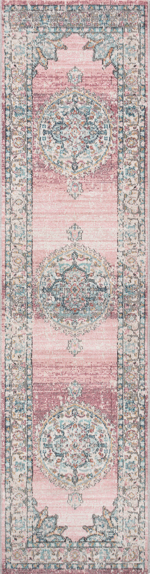 Teppich Rosettengarten Pink Läufer - 300cm x 80cm
