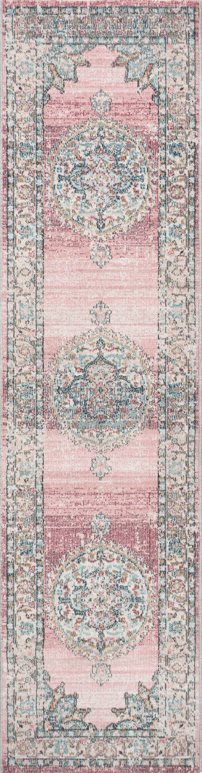 Teppich Rosettengarten Pink Läufer - 300cm x 80cm