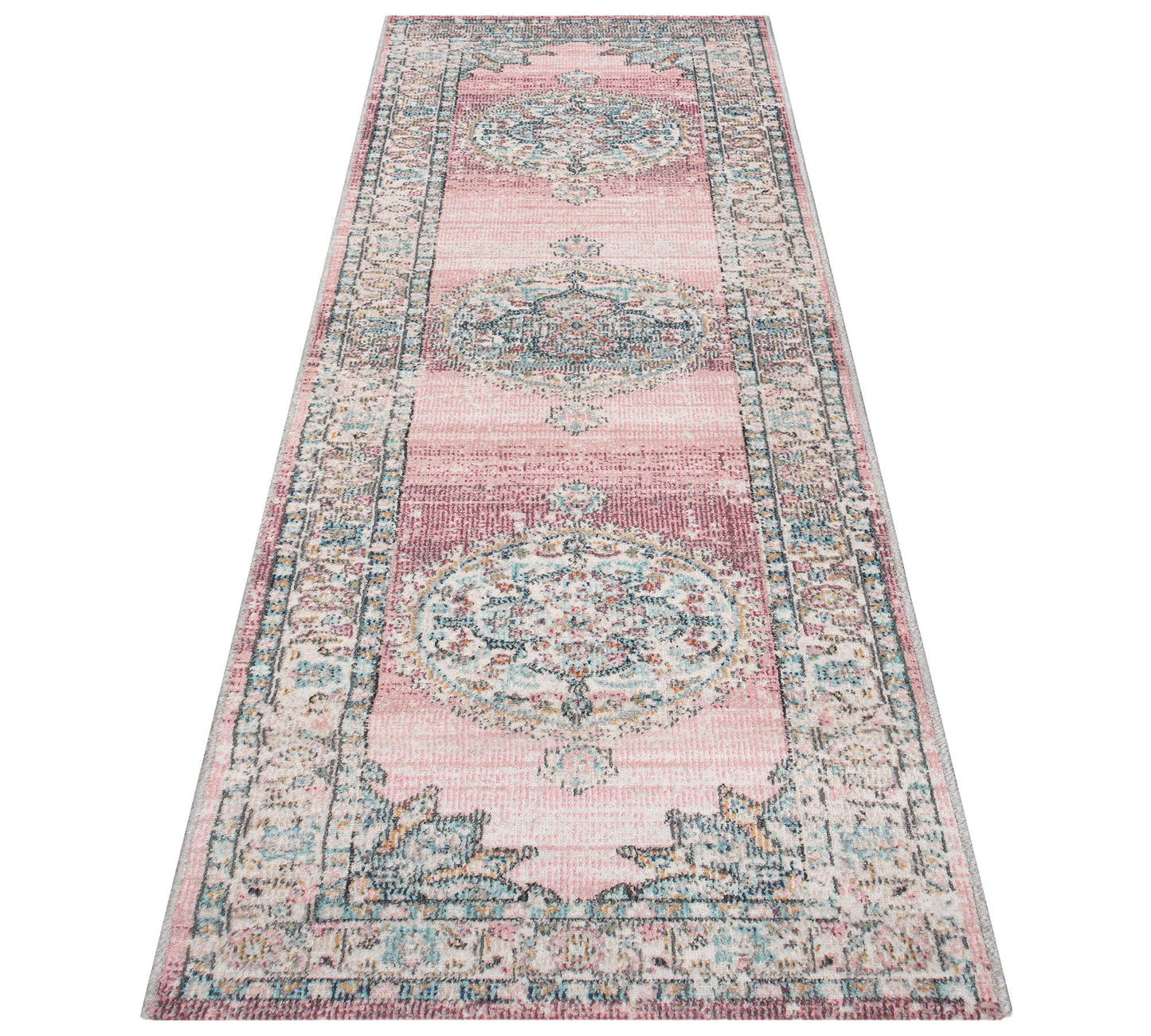 Teppich Rosettengarten Pink Läufer - 300cm x 80cm