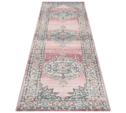 Teppich Rosettengarten Pink Läufer - 300cm x 80cm