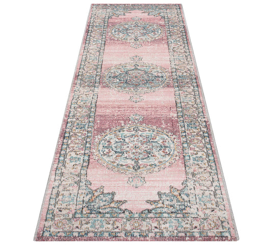 Teppich Rosettengarten Pink Läufer - 300cm x 80cm