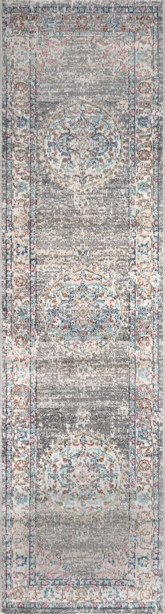Teppich Orientgarten Grau Läufer - 300cm x 80cm
