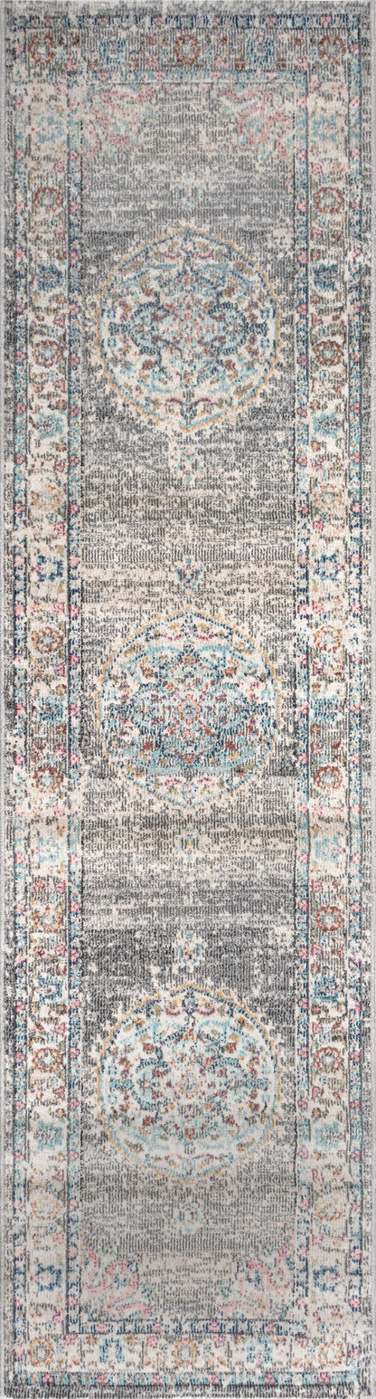 Teppich Orientgarten Grau Läufer - 300cm x 80cm
