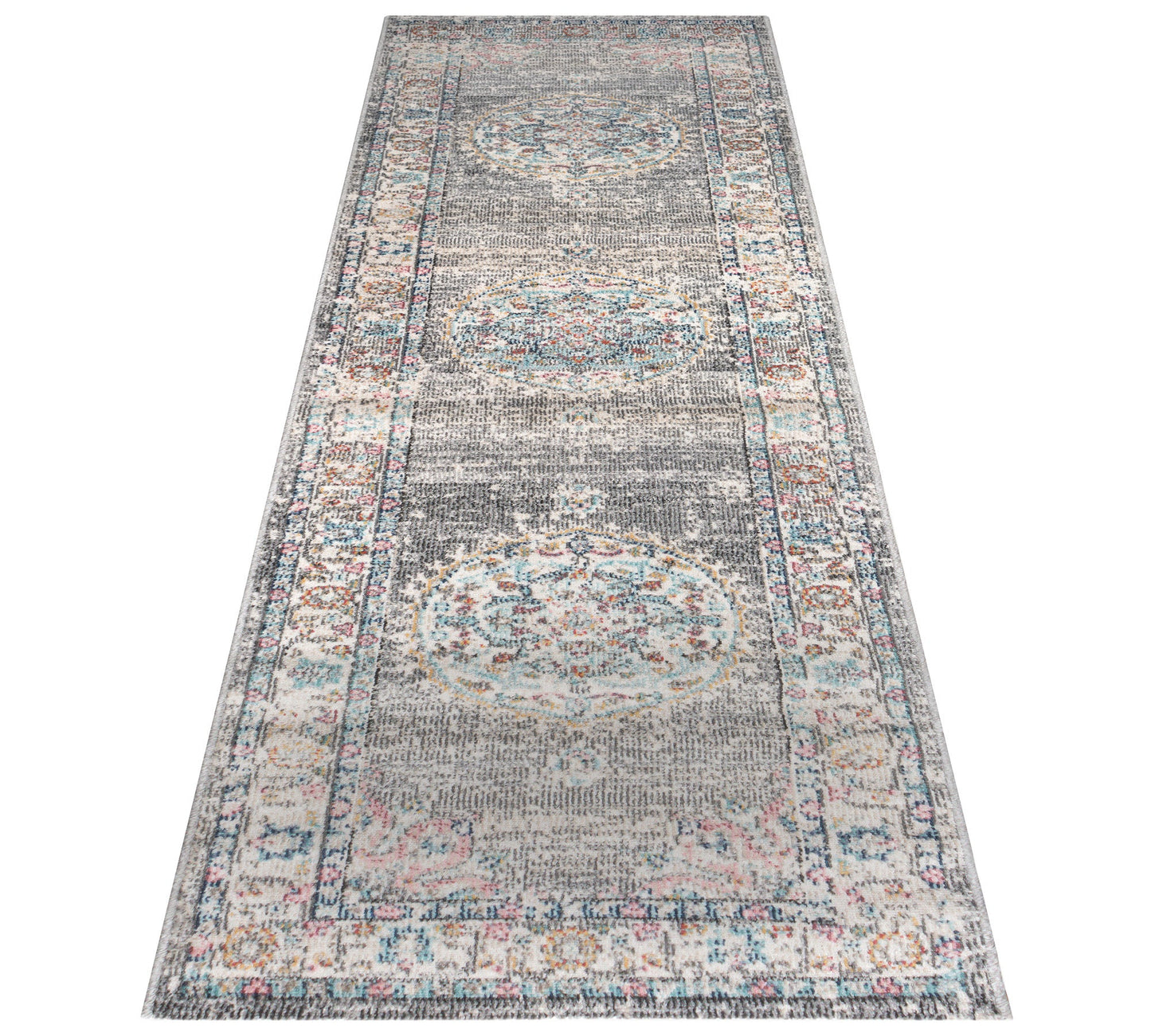 Teppich Orientgarten Grau Läufer - 300cm x 80cm