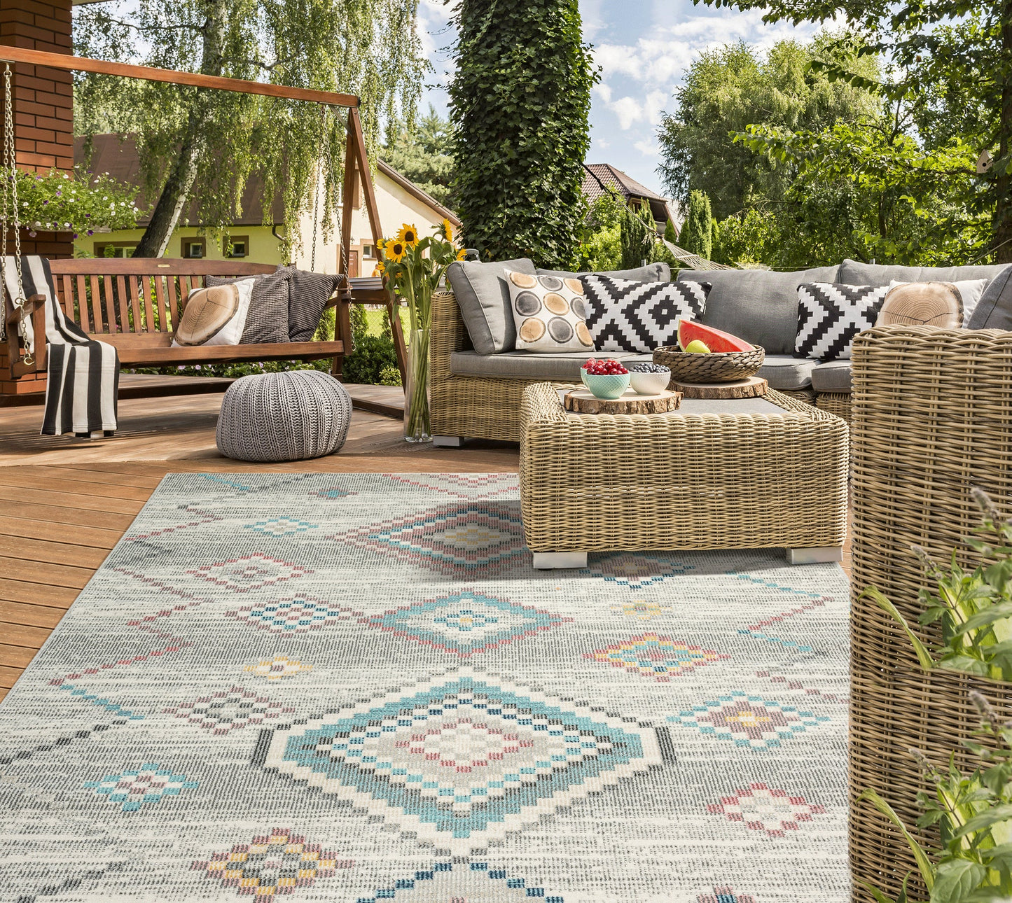 Teppich Wüstenzeichen Creme rund - 120cm x 120cm