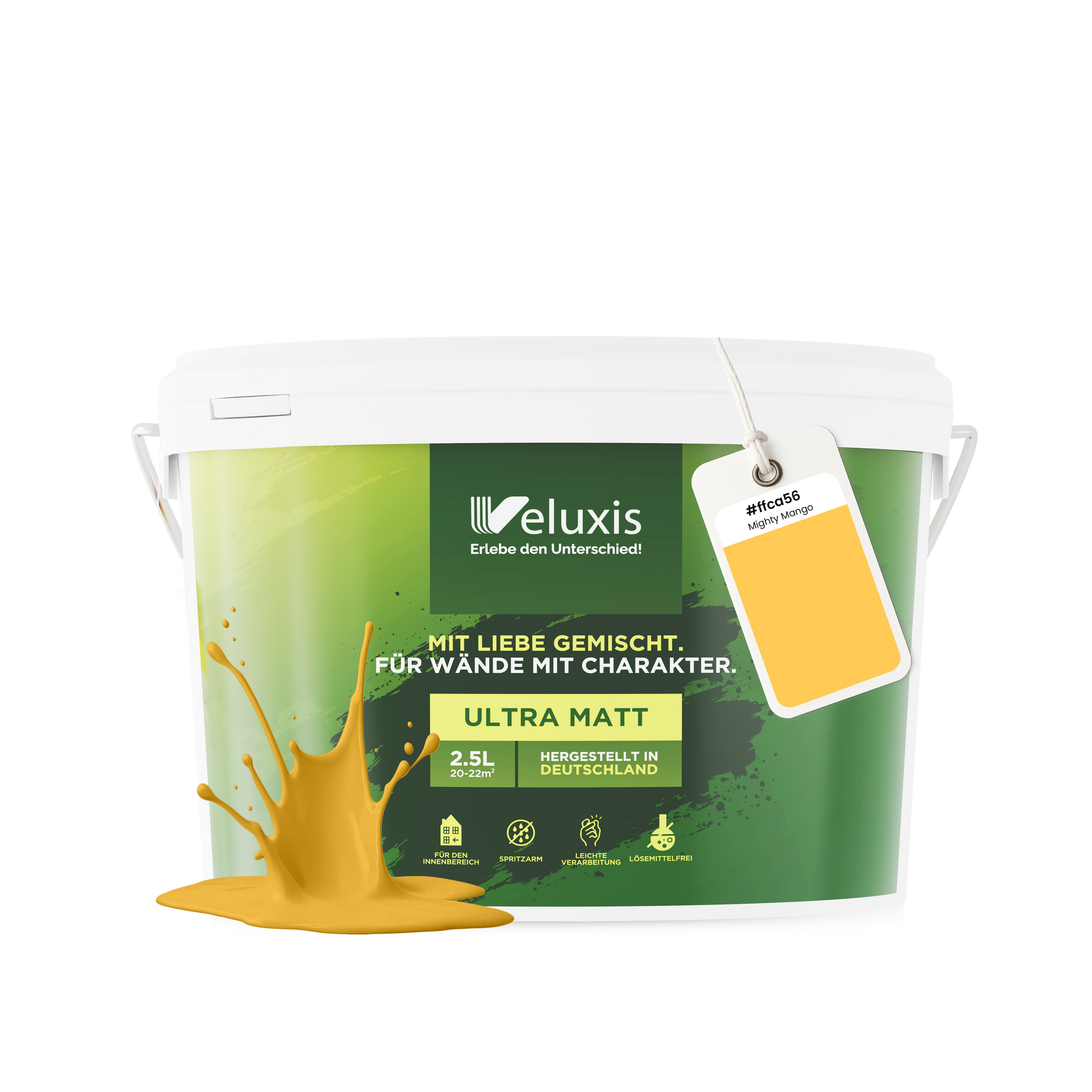 Wandfarbe Mighty Mango – Universal Gelb von Veluxis®