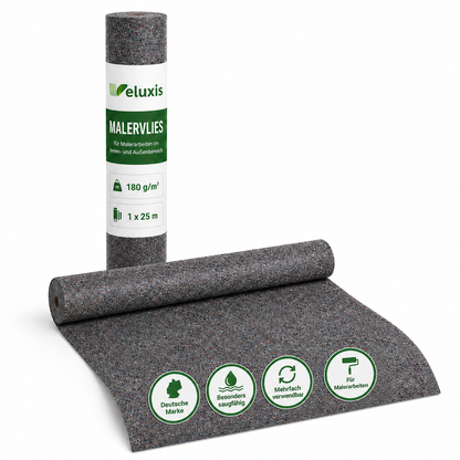 Veluxis Malervlies 180 g/m² 1 x 25 m – Saugvlies mit PE-Folienunterseite