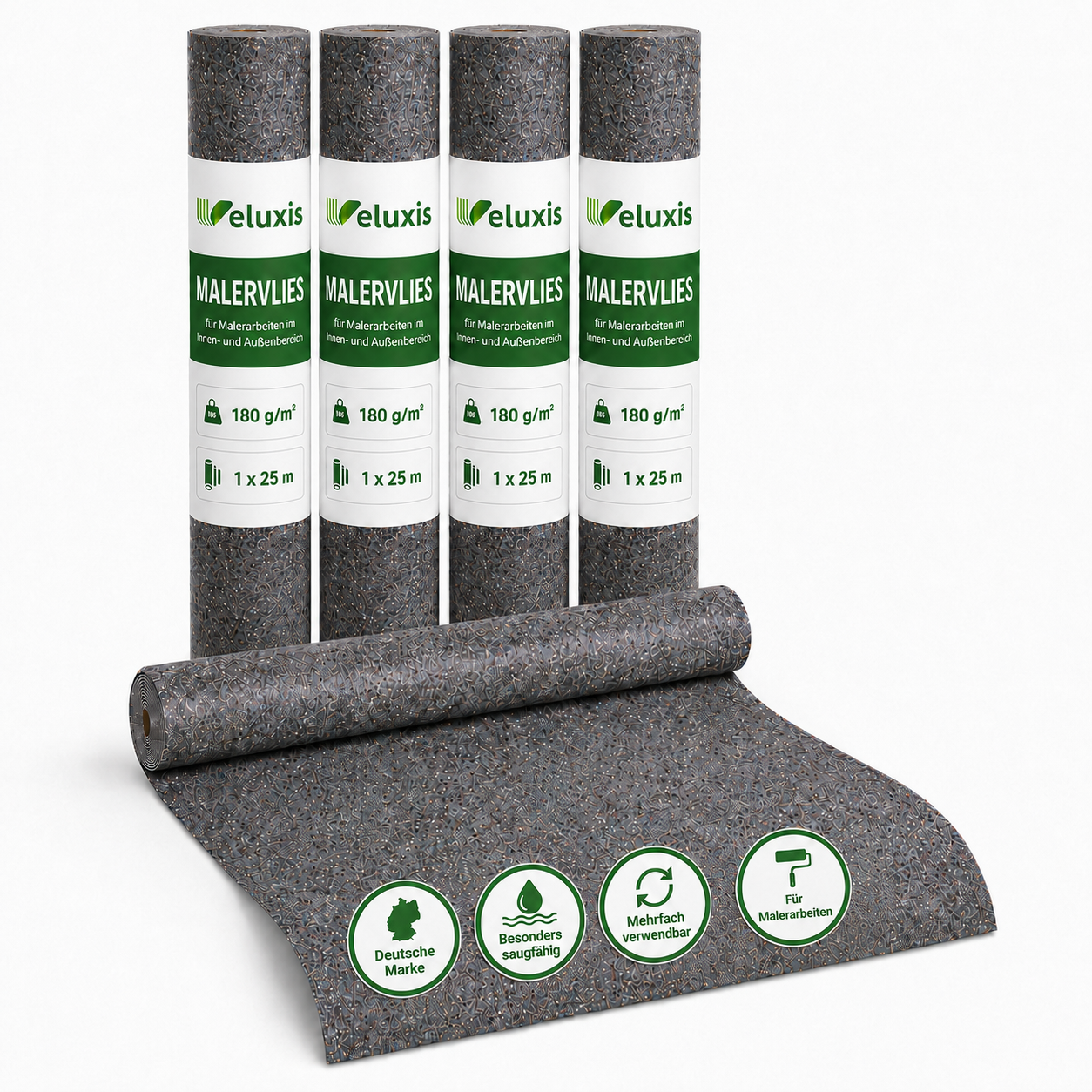 Veluxis Malervlies 180 g/m² 1 x 25 m – Saugvlies mit PE-Folienunterseite