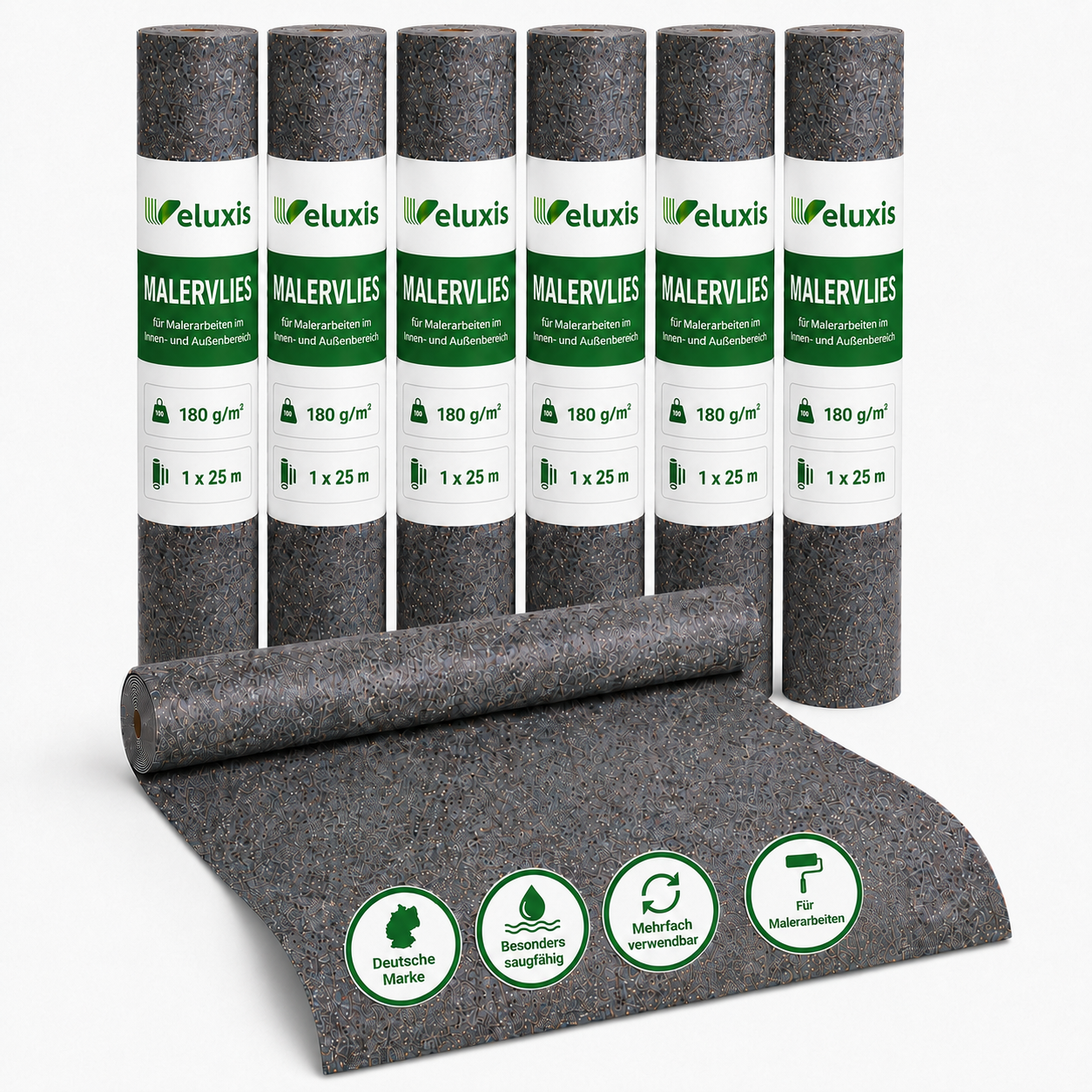 Veluxis Malervlies 180 g/m² 1 x 25 m – Saugvlies mit PE-Folienunterseite