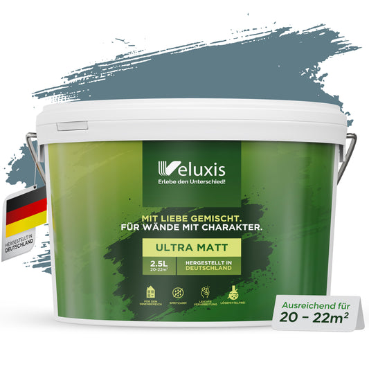 Wandfarbe Blue Mussel – Universal Blau von Veluxis®