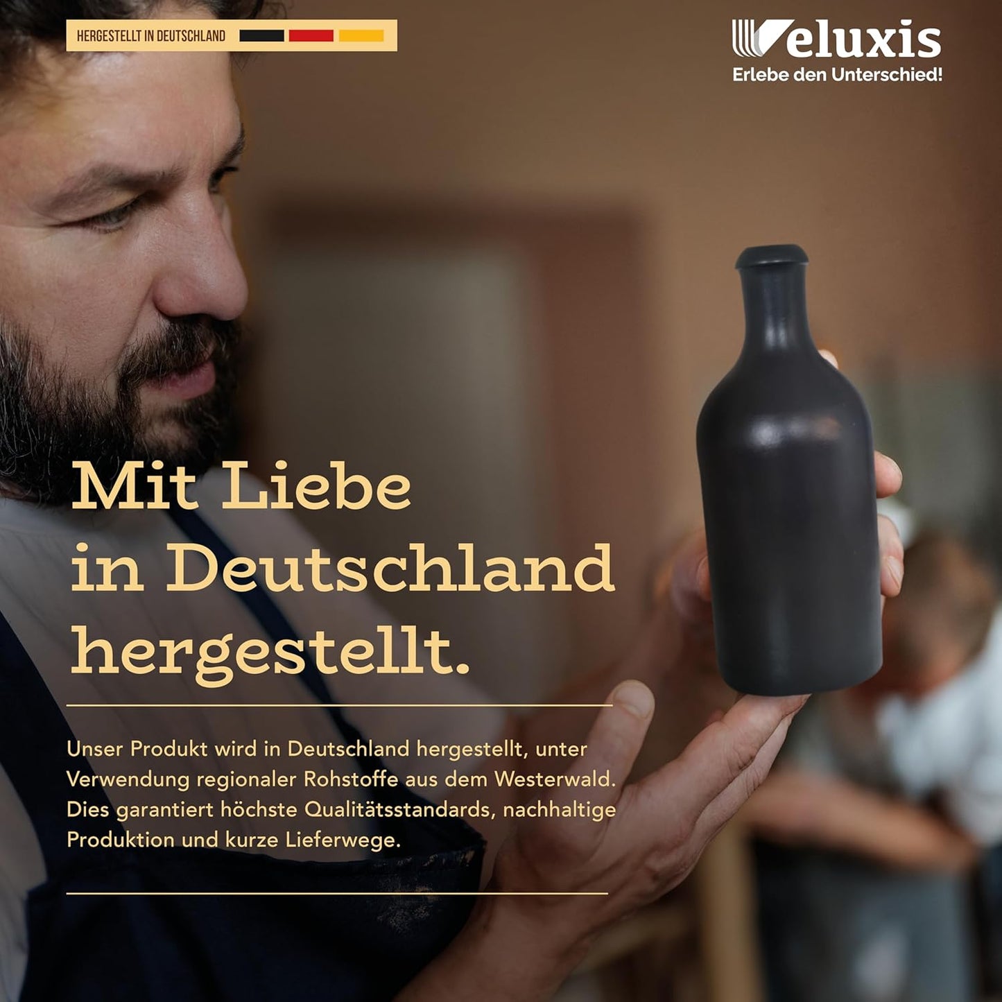 Öl & Essig Flaschen-Set, 2x 500ml Feinsteinzeug Flaschen mit tropffreiem Ausgießer inkl. 2x Ersatzdeckel, Made in Germany, 100% UV-Schutz, lebensmittelechte Materialien (Schwarz)