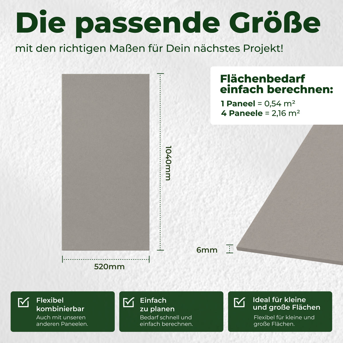Veluxis Akustikpaneel Filz 52x104 cm rPET Wandpaneel Steingrau