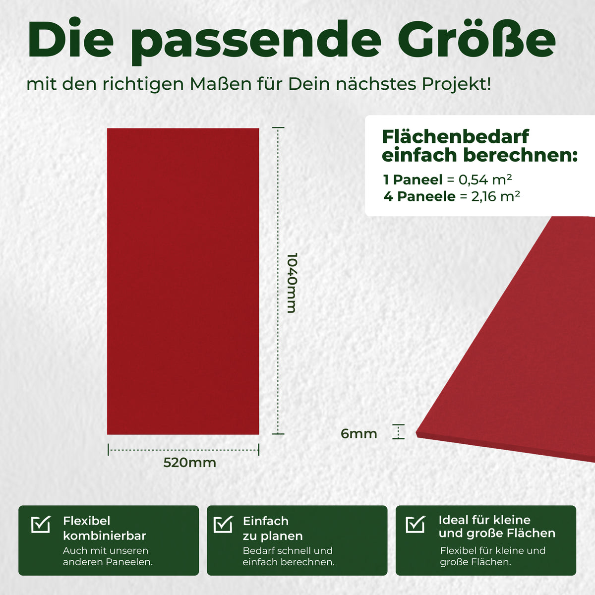 Veluxis Akustikpaneel Filz 52x104 cm rPET Wandpaneel Kirschrot