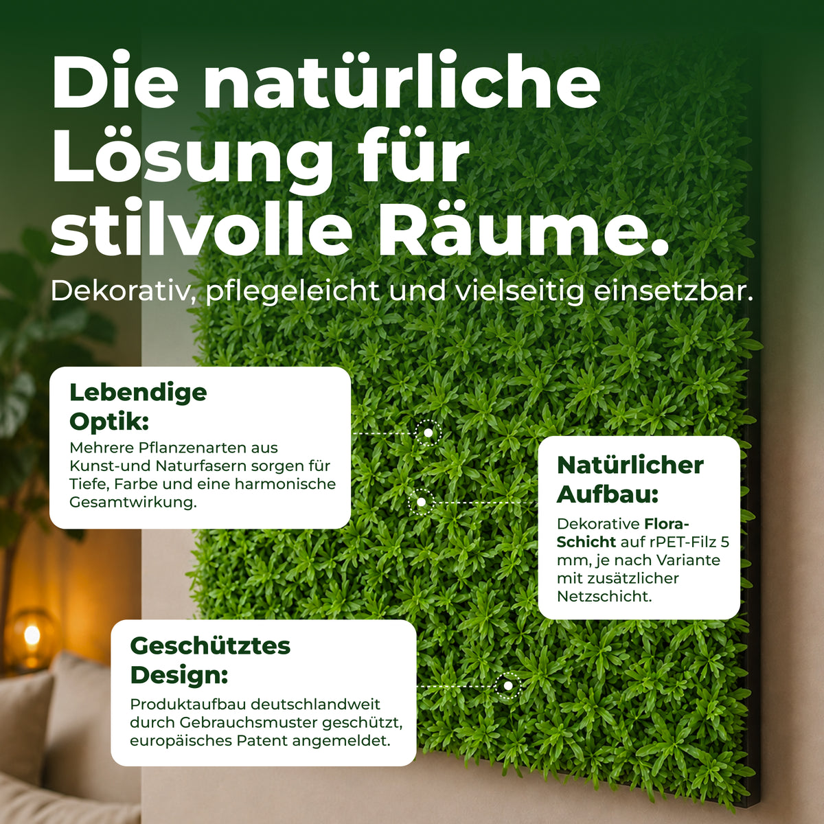 Veluxis Pflanzenpaneel 52x52 cm Wandbegrünung Podocarpus-Grün