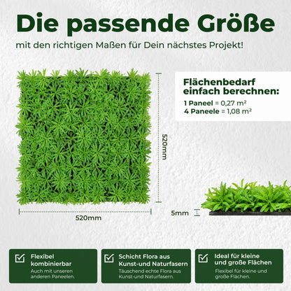 Veluxis Pflanzenpaneel 52x52 cm Wandbegrünung Podocarpus-Grün
