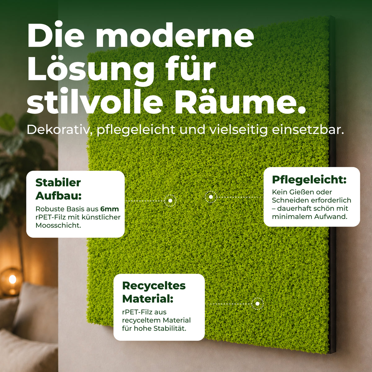 Veluxis Moospaneel 52x52 cm Design Moos Wandpaneel Limettengrün