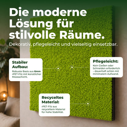 Veluxis Moospaneel 52x52 cm Design Moos Wandpaneel Limettengrün