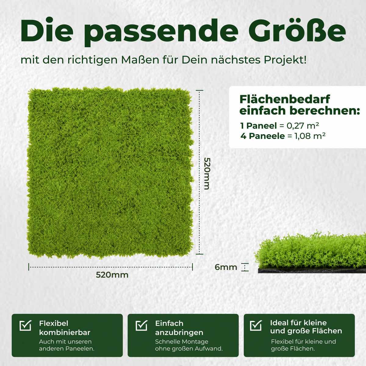 Veluxis Moospaneel 52x52 cm Design Moos Wandpaneel Limettengrün