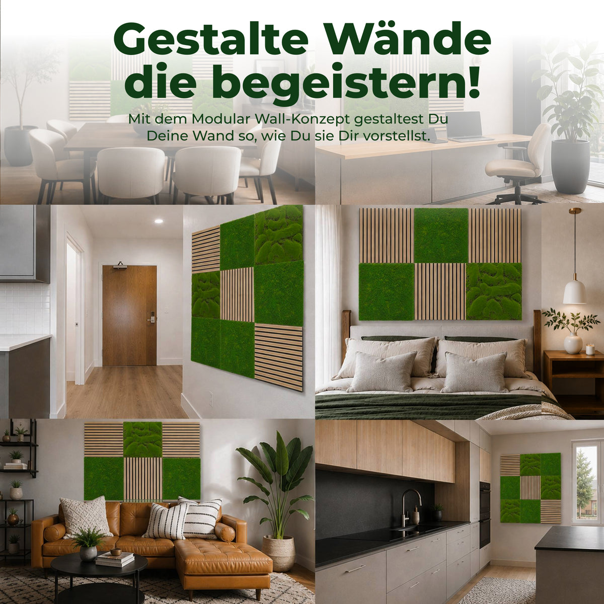 Veluxis Moospaneel 52x52 cm Design Moos Wandpaneel Limettengrün