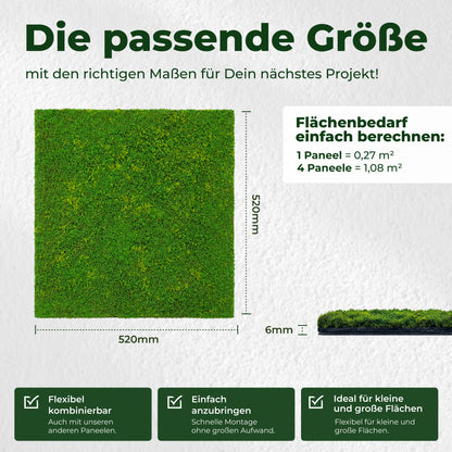 Veluxis Moospaneel 52x52 cm Design Moos Wandpaneel Hellgrün Faser