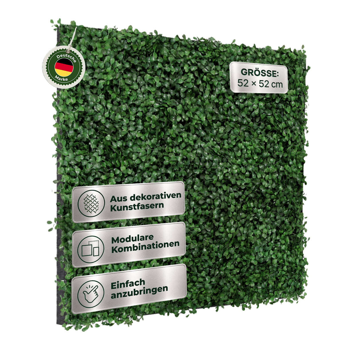 Veluxis Pflanzenpaneel 52x52 cm Kunstpflanzen Buchsbaum Dunkelgrün