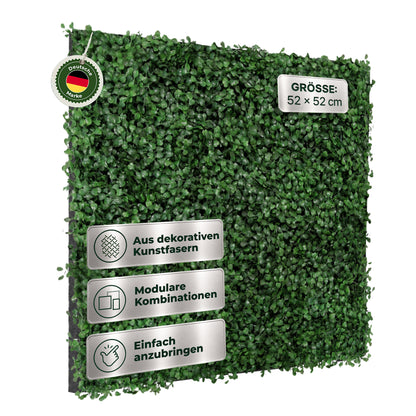 Veluxis Pflanzenpaneel 52x52 cm Kunstpflanzen Buchsbaum Dunkelgrün
