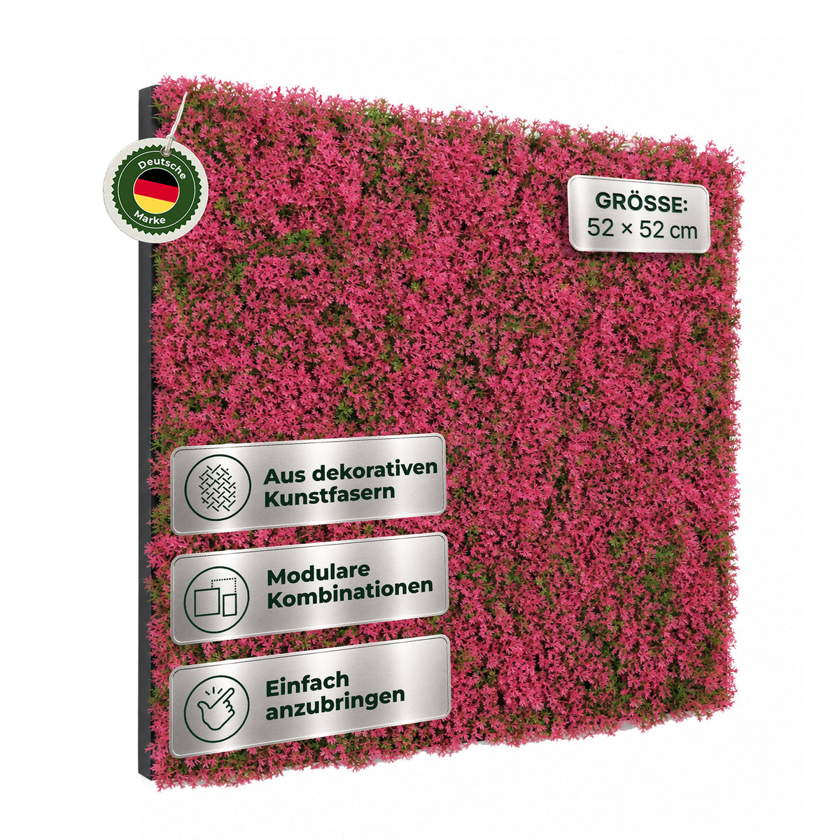 Veluxis Pflanzenpaneel 52x52 cm Kunstpflanzen Designgras Pink