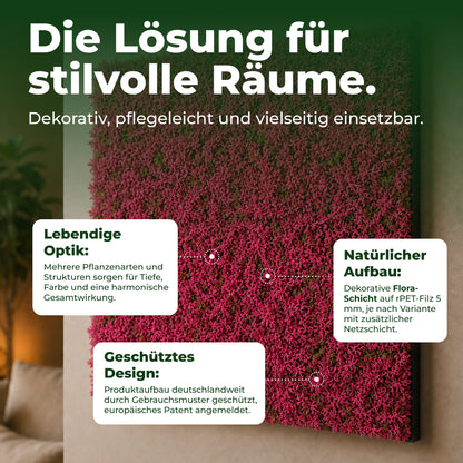 Veluxis Pflanzenpaneel 52x52 cm Kunstpflanzen Designgras Pink