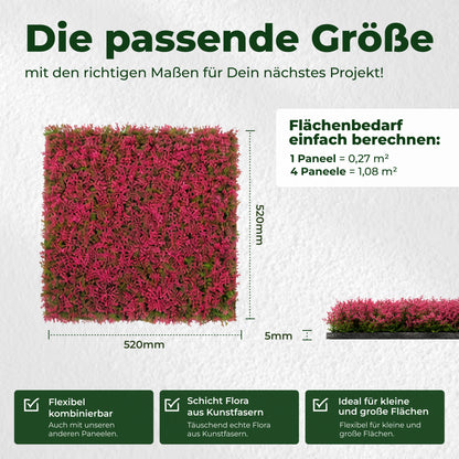 Veluxis Pflanzenpaneel 52x52 cm Kunstpflanzen Designgras Pink
