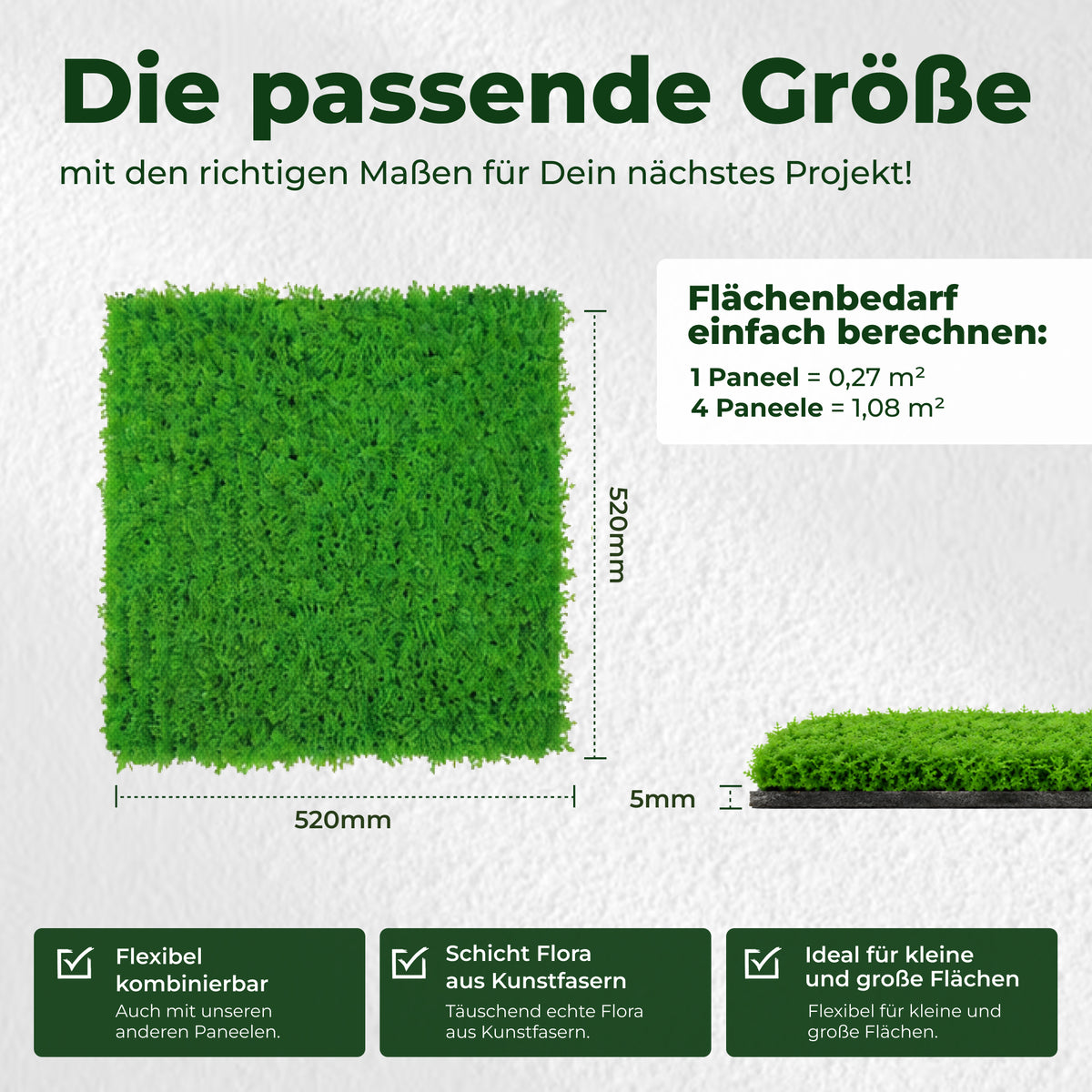 Veluxis Pflanzenpaneel 52x52 cm Kunstpflanzen Designgras Hellgrün