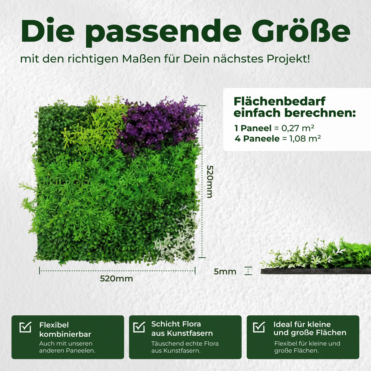 Veluxis Pflanzenpaneel 52x52 cm Kunstpflanzen Flora Mix Violett